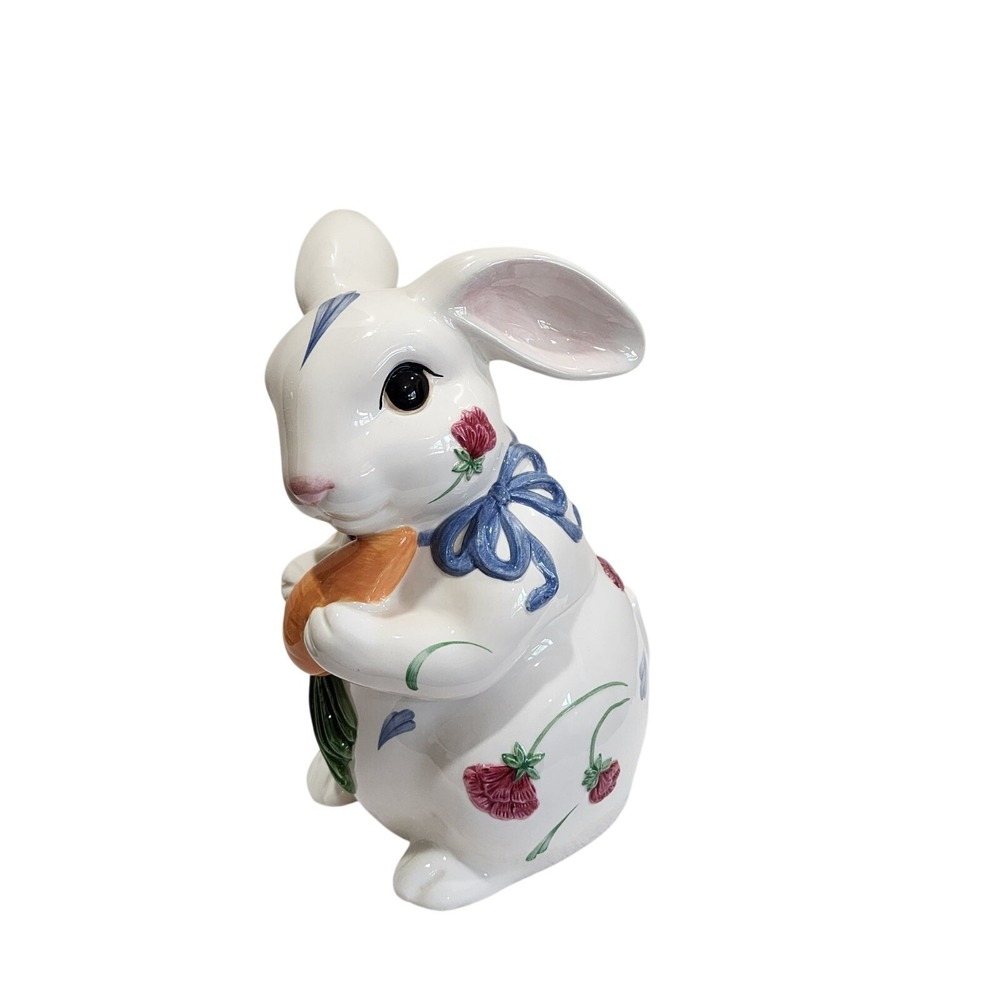 Lenox Poppies on Blue Barnyard Bunny Cookie Jar Ceramic Easter Rabbit Canister